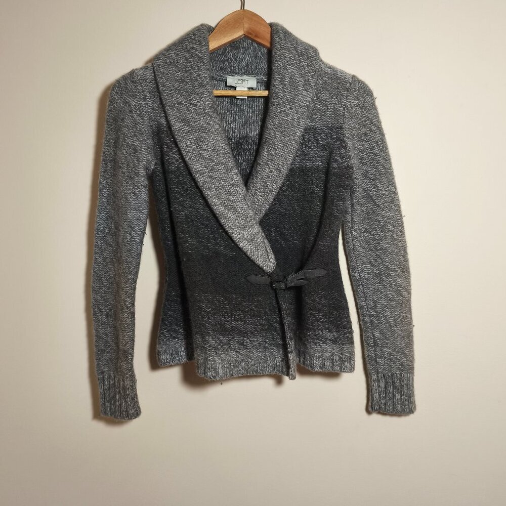 y2k LOFT Rabbit Wool Cashmere Chunky Wrap Sweater sz S Gray Cozy Feminine Flirty